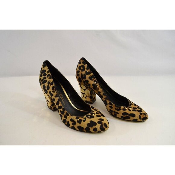 Beverly Feldman Leopard Print Pumps Heels Women's US Size 8 M Metal Accents - Picture 1 of 9
